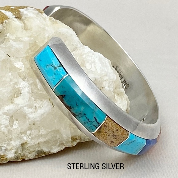 SIGNED-Cecil Henry Navajo Multistone Sterling Silver Cuff Bracelet - Picture 6 of 12